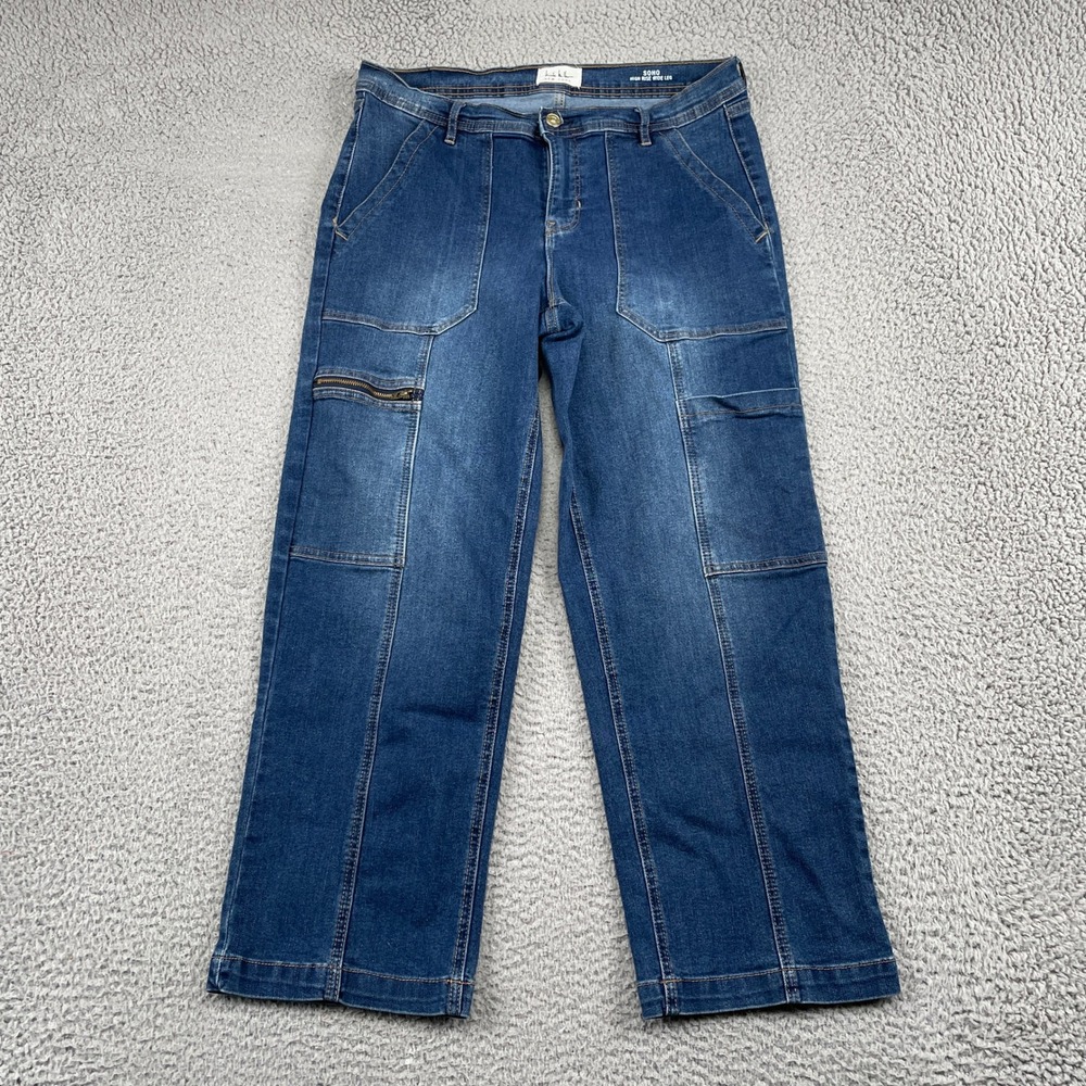 Nicole Miller Jeans Womens 8 Blue Soho High Rise Wide Leg Utility Cargo Denim